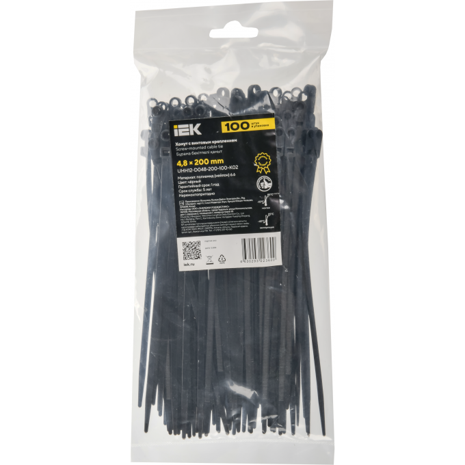 Хомут IEK 3.6х150мм P6.6 с винтовым креплением черный (уп.100шт) UHH12-D036-150-100-K02