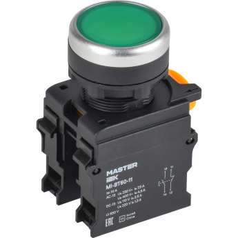 Кнопка IEK MASTER MI-BT60-11-3-22-K06 d=22мм 1NO+1NC зелёная