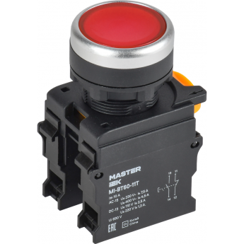 Кнопка с фиксацией IEK MASTER MI-BT60-11T-3-21-K04 d=22мм 1NO+1NC красная Кнопка с фиксацией IEK MASTER MI-BT60-11T-3-21-K04 d=22мм 1NO+1NC красная
