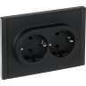 Розетка 2-местная IEK FORTEPIANO с заземлением, с защитными шторками, безвинтовое крепление, 16А FP123 черный FP-R24-16-1-K02