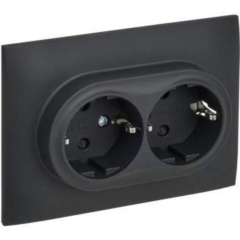 Розетка 2-постовая IEK SKANDY SK-R07G 16А с заземлением/защитные шторки, в сборе, графит SK-R24-16-K53-F