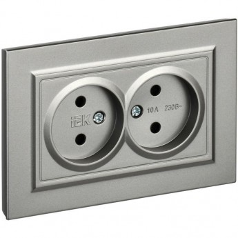 Розетка IEK BRITE РС12-2-БрС 10А без заземляющего контакта и шторок, сталь BR-R20-10-K46-F Розетка IEK BRITE РС12-2-БрС 10А без заземляющего контакта и шторок, сталь BR-R20-10-K46-F