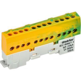 Шина PE "земля" IEK TEKFOR TF-NN10-12-KL-K52 изолированная на универсальном держателе 6х9-12-ЖЗ Шина PE "земля" IEK TEKFOR TF-NN10-12-KL-K52 изолированная на универсальном держателе 6х9-12-ЖЗ